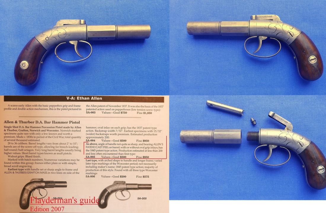 Pistolet Allen & Thurber D.A.  "Bar hammer pistol". Cal .36"